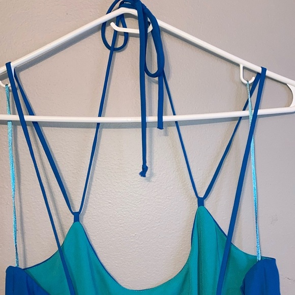 Max & Cleo Asymmetrical Blue and Green High-Low Sundress - Picture 7 of 13